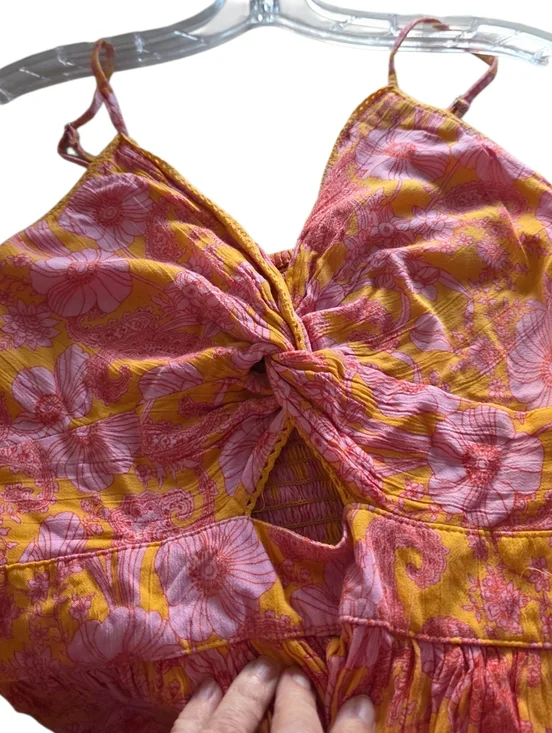 Angie Pink and Orange Floral Maxi Dress with Twist Bodice Size Medium - Picture 5 of 9